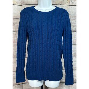 St Johns Bay Women’s Blue Cable Knit Sweater Long Sleeve Round Neck Size Large